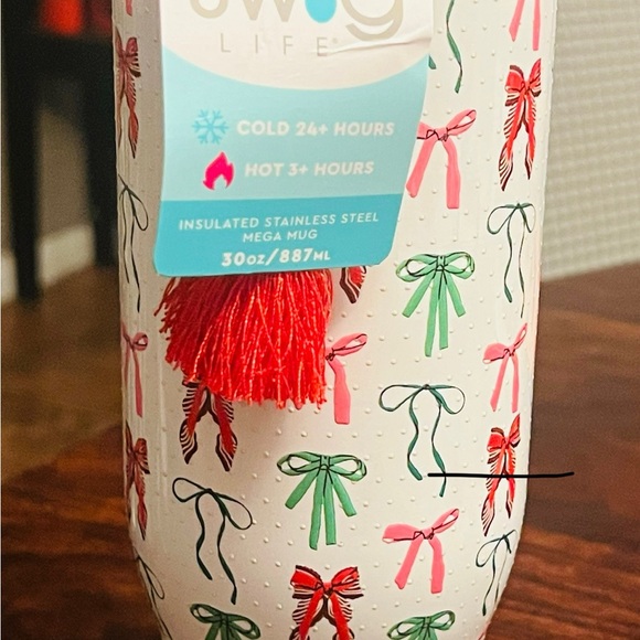 Holiday Bow Travel Mug with Red Handle - Picture 3 of 3